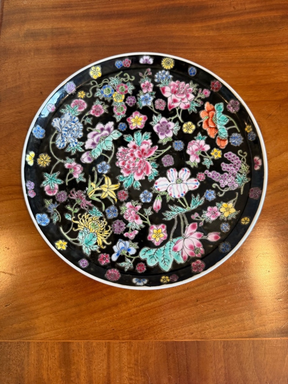 Vintage Chinese Mille Fleur Famille Noir Thousand Flowers Plate